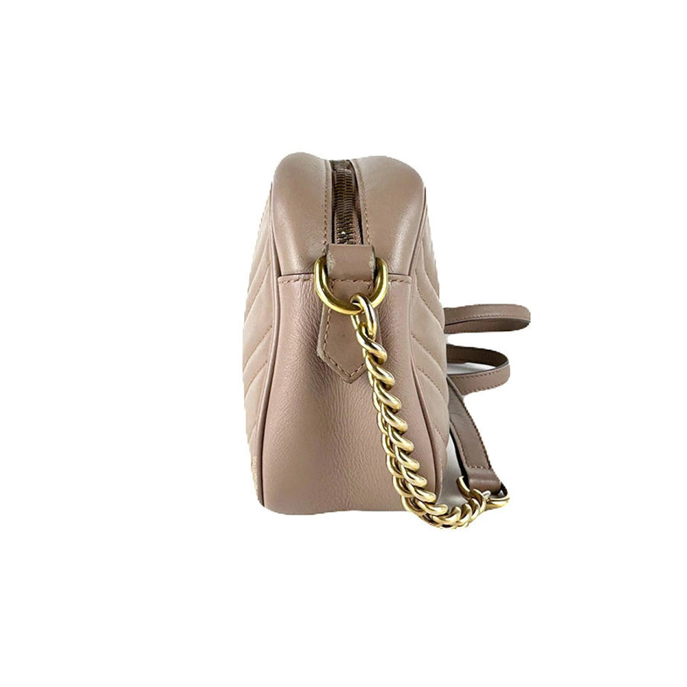 Gucci GG Pink Leather Beige Shoulder Marmont Bag